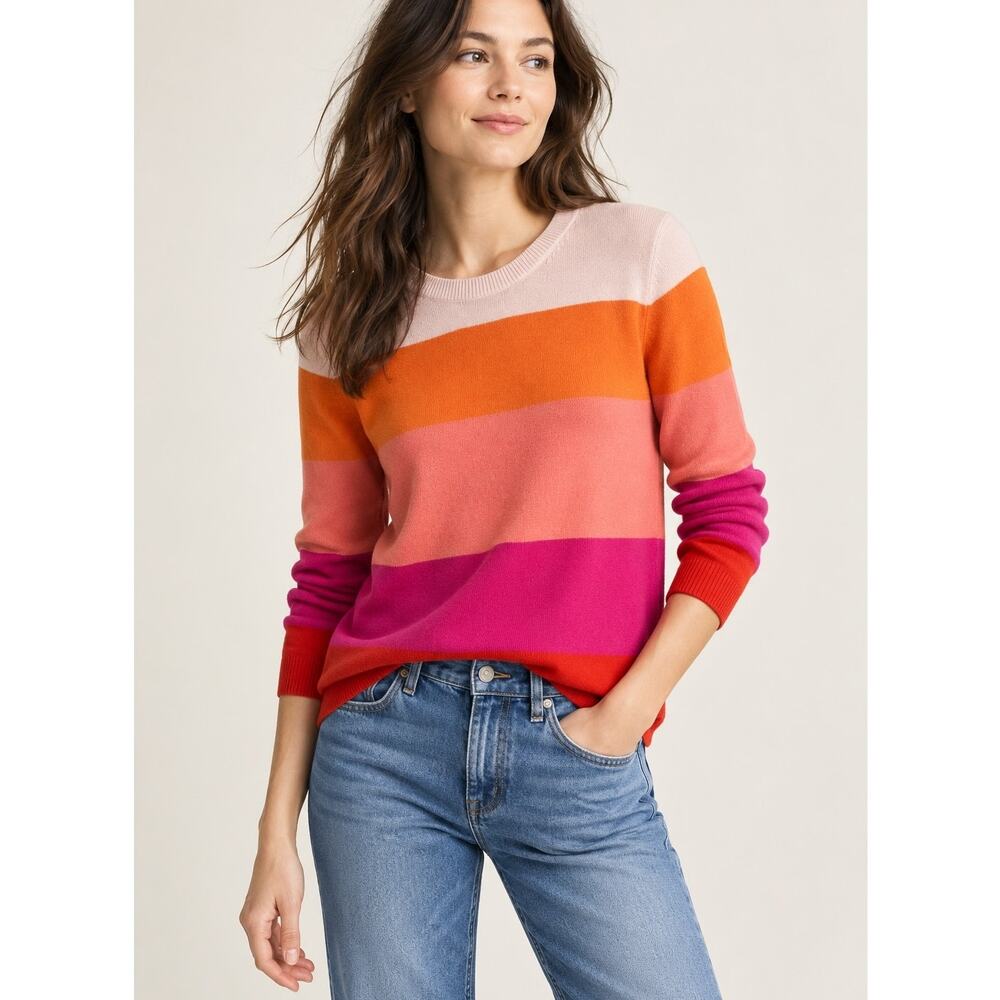 Gap Colorblock Striped Sweater Large Pink Orange Red Crewneck
